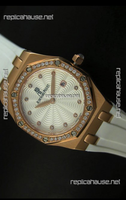Audemars Piguet Royal Oak Ladies Quartz Replica Watch in Pink Gold Case
