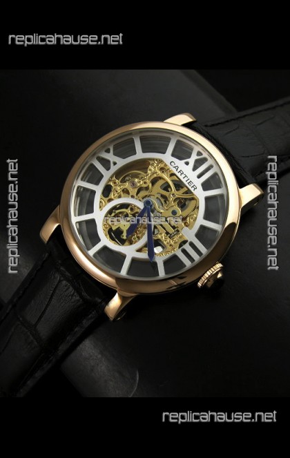 Cartier Ronde de Japanese Replica Watch in Skeleton Yellow Gold Dial