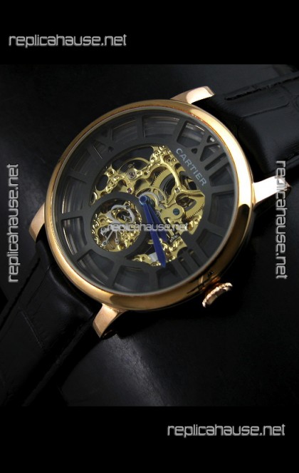 Cartier Ronde de Japanese Replica Watch in Skelton Gold Dial