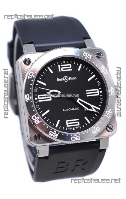 Bell and Ross BR 03 Type Aviation Brushed Steel Swiss Automatic Watch in Black Dial