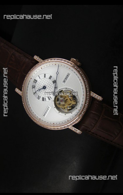 Breguet Classique Tourbillon Swiss Replica Watch in Rose Gold with Diamonds Bezel
