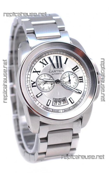 Calibre De Cartier Japanese Automatic Watch in White Dial