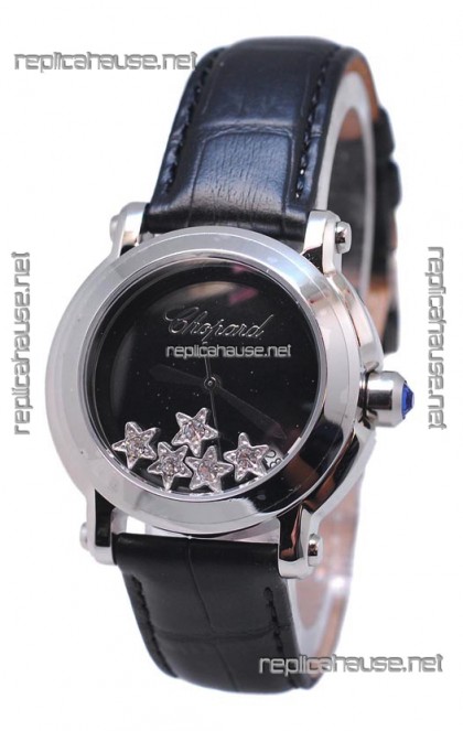 Chopard Happy Sport Star Shaped Diamonds Swiss Watch in Black Strap