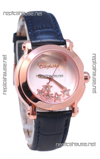 Chopard Happy Sport Star Shaped Diamonds Swiss Rose Gold Watch in White Dial