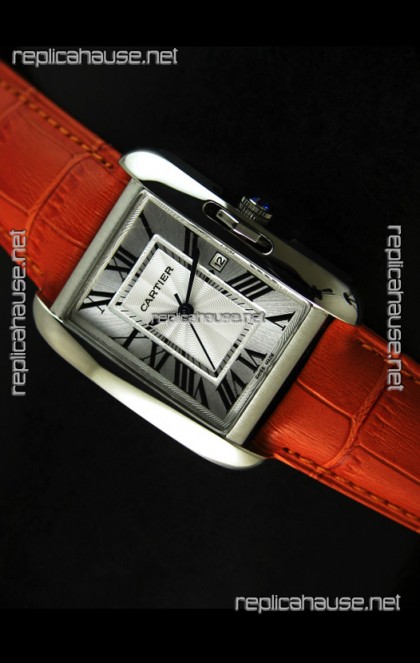 Cartier Tank Ladies Replica Watch in Steel Case/Orange Strap