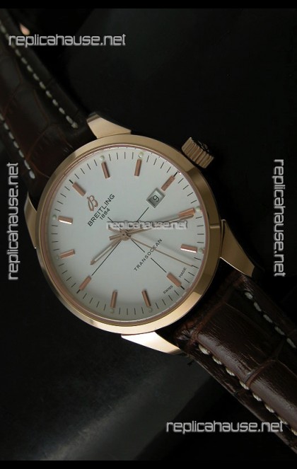 Breitling Transocean Rose Gold White Dial Swiss Watch