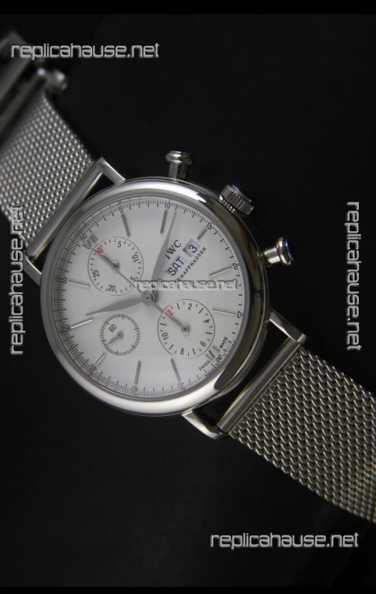 IWC Portofino Chronograph Swiss Watch in Mesh Strap White Dial 