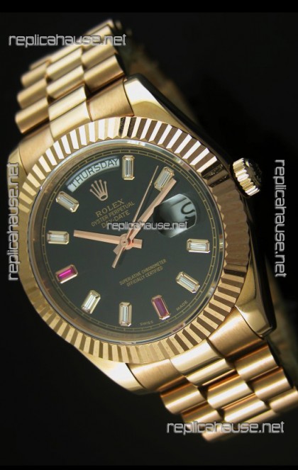 Rolex Day Date II 41MM Swiss Replica Watch - Black Dial - 1:1 Mirror Replica Watch 