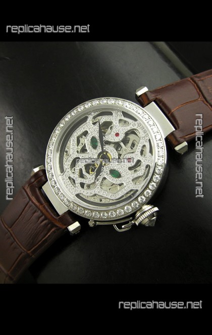 Cartier Pasha Ladies Replica Watch in Skelton Diamond Dial