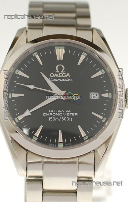 Omega SeaMaster CO AXIAL Swiss Replica Watch in Black Dial