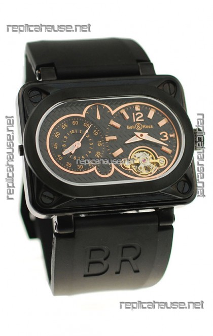 Bell and Ross BR Minuteur Tourbillon PVD Japanese Watch in Rose Gold Markers