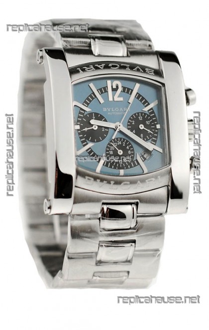 Bvlgari Assioma Chrongraph Japanese Replica Watch in Blue Dial