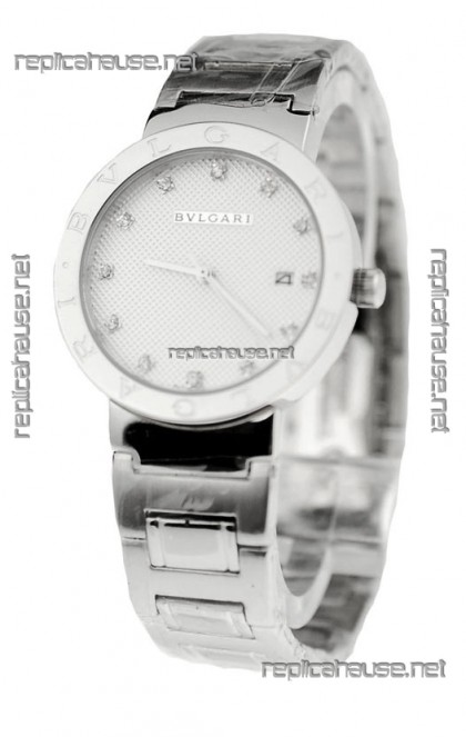 Bvlgari Quartz Japanese Silver Watch in Diamond Markers