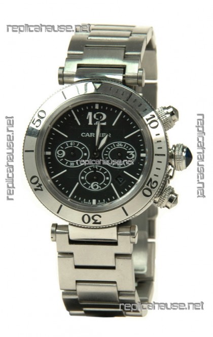 Cartier Pasha Seatimer Swiss Replica Automatic Watch in Black Dial