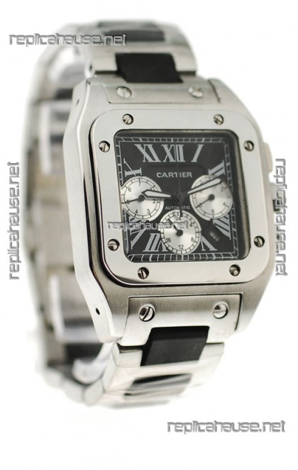 Cartier Santos 100 Japanese Replica Watch in Black Dial