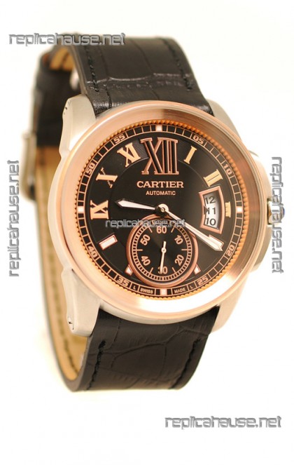 Calibre de Cartier Japanese Replica Pink Gold Watch 