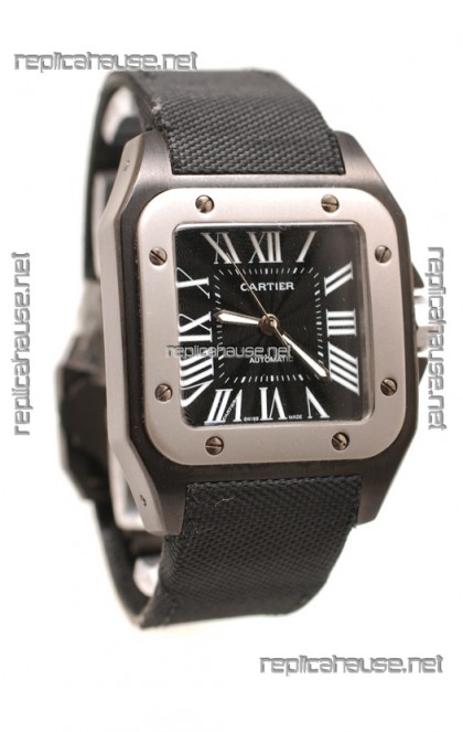 Cartier Santos 100 Swiss Replica Watch in Black Dial