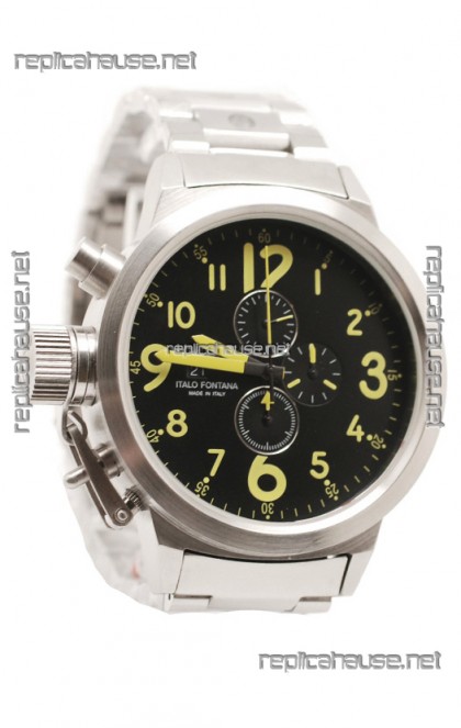 U-Boat Flightdeck Japanese Replica Steel Watch in Green Markers