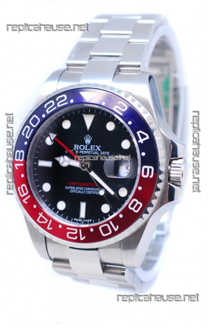 Rolex GMT Masters II 2011 Edition Swiss Replica Watch in Blue & Red Cerarmic Bezel