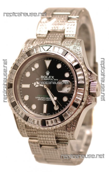 Rolex GMT Masters II 2011 Edition Swiss Replica Watch with Diamonds Casing and Bezel