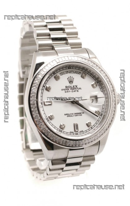 Rolex Day Date Silver Swiss Mens Watch
