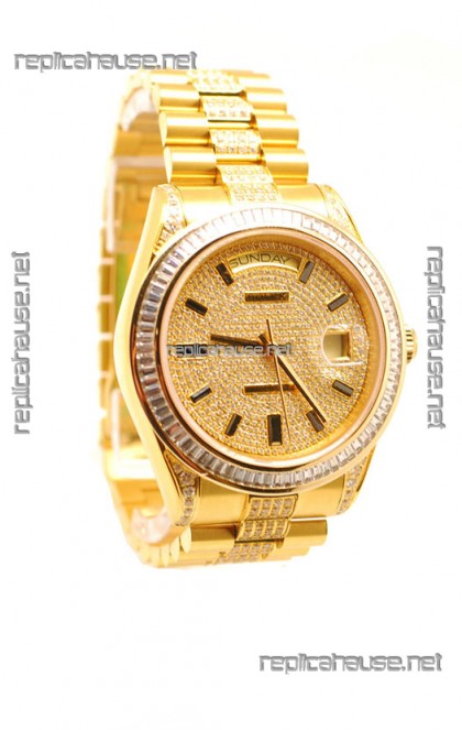 Rolex Day Date Japanese Watch in Yellow gold with Diamonds Dial