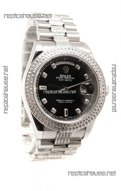 Rolex Day Date Silver Swiss Mens Watch