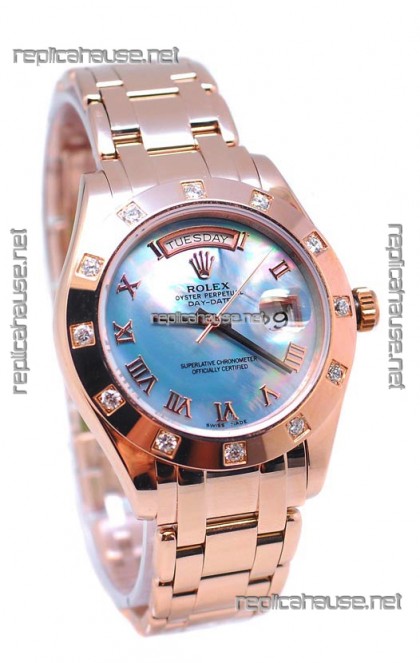 Rolex Day Date Blue Mother of Pearl Swiss Replica Watch