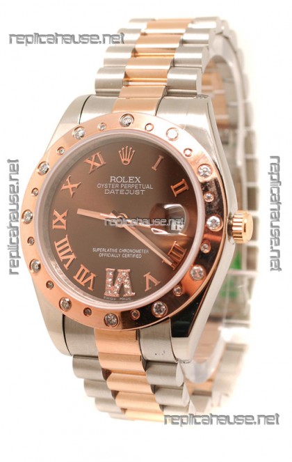 Rolex DateJust Mid-Sized Japanese Replica Rose Gold Watch