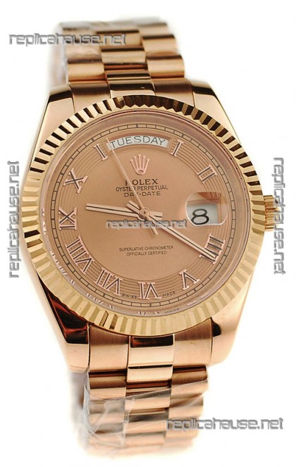 Rolex Day Date Pink Gold Swiss Replica Watch