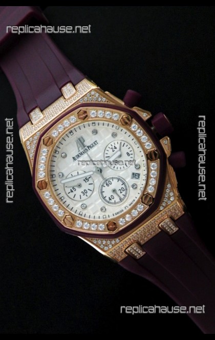 Audemars Piguet Royal Oak Ladies Alinghi Limited Edition Japanese Gold Watch in White Dial