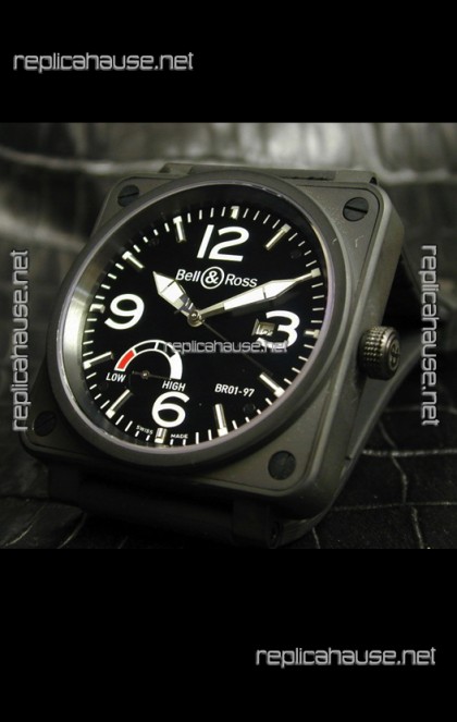 Bell and Ross BR013 97 Power Reserve Swiss Replica Watch in Black dial