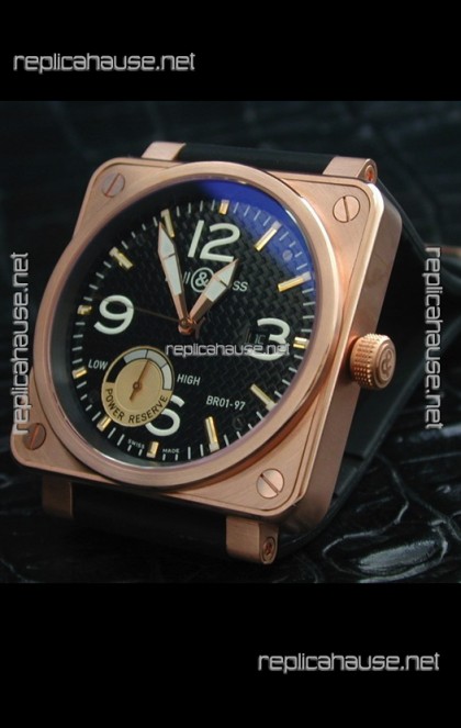 Bell and Ross BR01 97 Power Reserve Rose Gold Watch in Black Dial