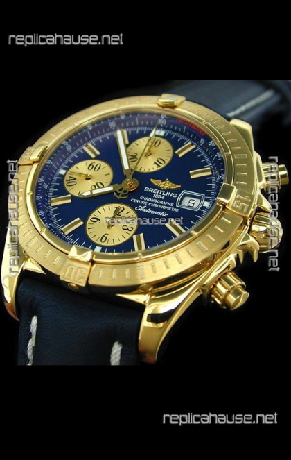 Breitling Evolution Swiss Replica Watch in Gold Case Blue Dial