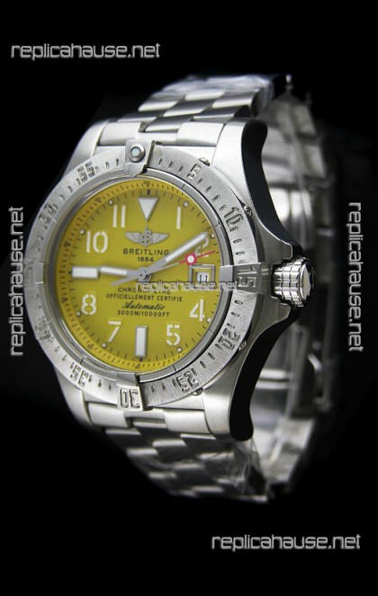 Breitling Chronomat Swiss Replica Watch in Steel Strap Yellow Dial