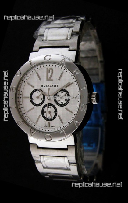 Bvlgari Diagono Japanese Replica Quartz Watch in White Dial