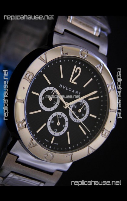 Bvlgari Diagono Japanese Replica Quartz Watch in Black Dial