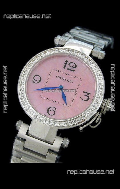 Cartier Pasha de Swiss Replica Automatic Watch in Pink Dial