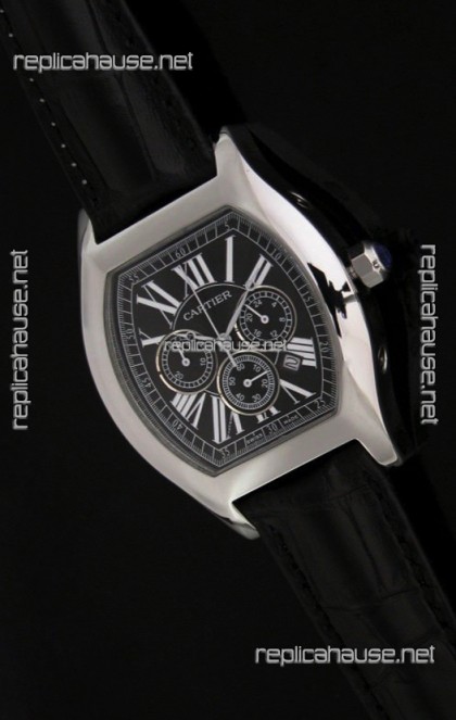 Cartier Tortue Japanese Replica Watch in Black Strap