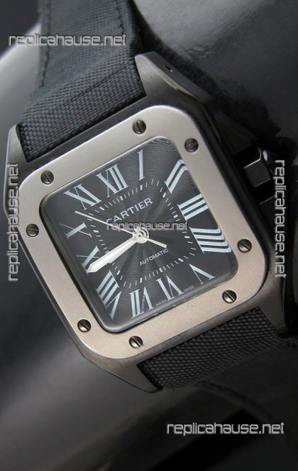 Cartier Santos 100 Japanese Replica Watch with Titanium Bezel