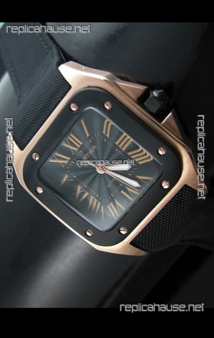Cartier Santos 100 Japanese Replica Watch in Pink Gold