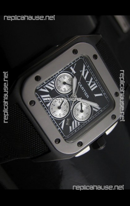 Cartier Santos 100 Japanese Replica Watch in Black Dial