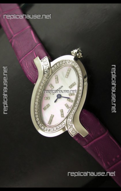 Delices De Cartier Ladies Replica Japanese Watch in Pink Leather Strap