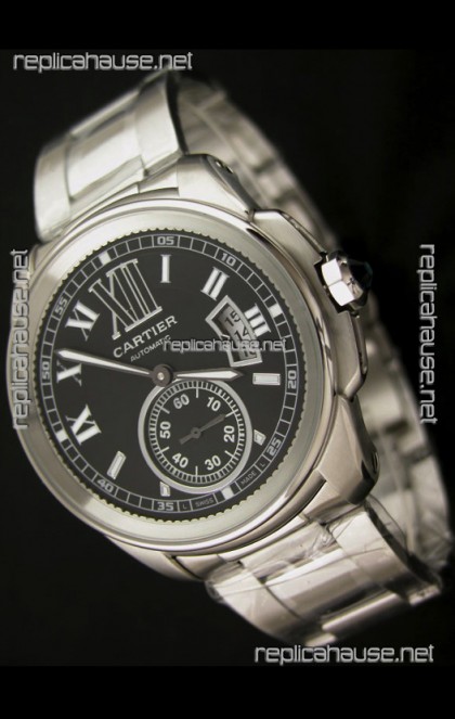 Calibre De Cartier Japanese Automatic Replica Watch in Black Dial