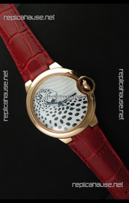 Ballon De Cartier Watch in Brown Leather Strap Leopard Dial