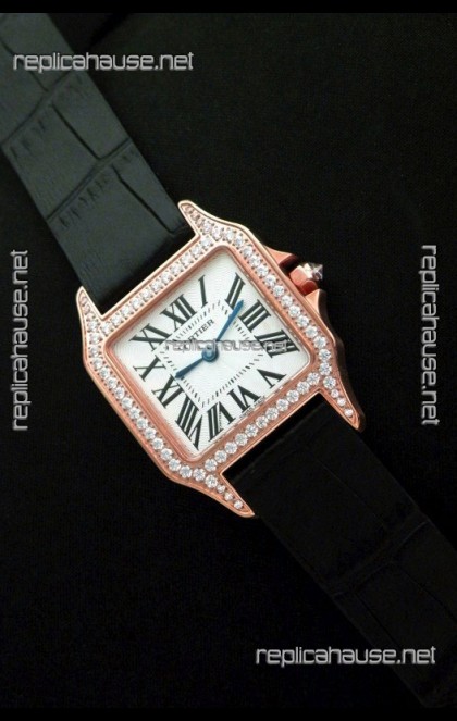 Cartier Santos Dumont Japanese Replica Watch in Pink Gold Casing