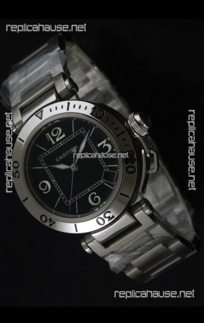 Cartier Pasha De Seatimer Japanese Quartz Watch in Black Dial