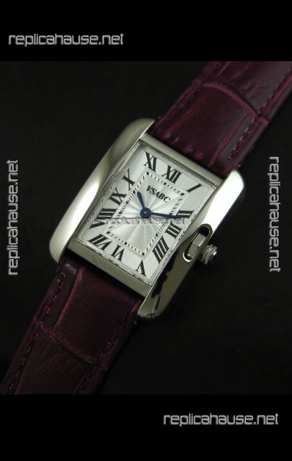 Cartier Louis Japanese Replica Ladies Watch in Red Wine Strap