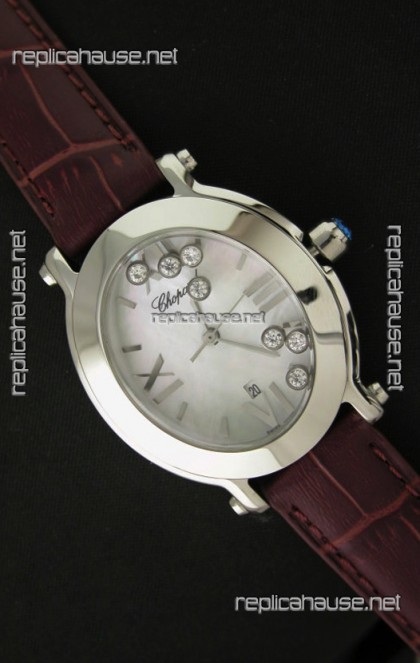 Chopard Happy Sport Ladies Japanese Replica Watch in Brown Strap