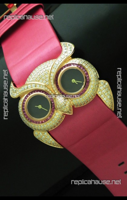 Chopard Animal World Ladies Owl Black Full Diamond Watch in Black Dial